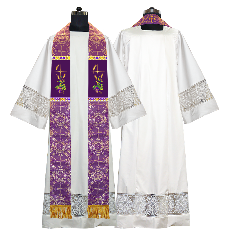 Handmade Clergy Stole with Spiritual Grapes and Wheat