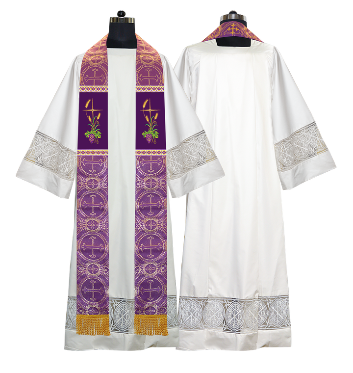 Handmade Clergy Stole with Spiritual Grapes and Wheat