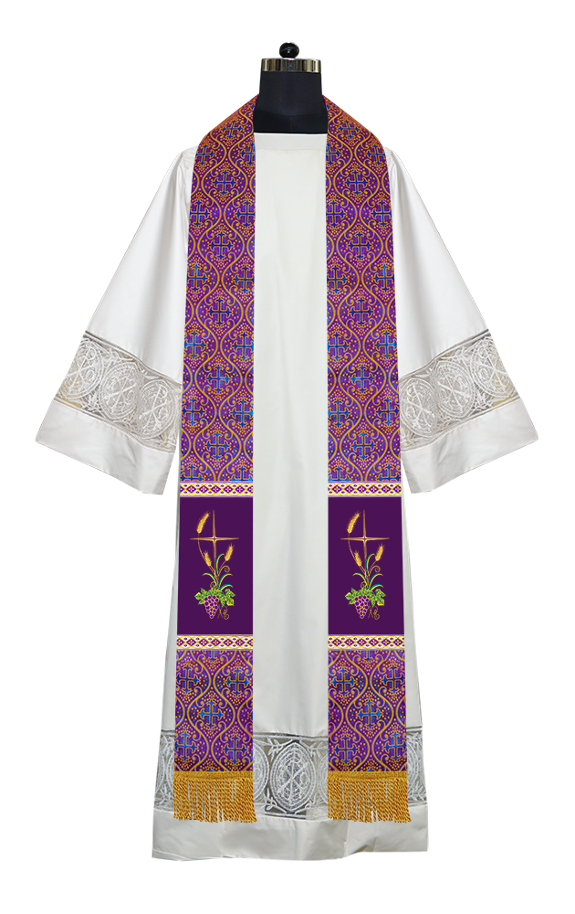 Handmade Clergy Stole with Spiritual Grapes and Wheat