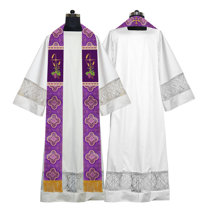 Handmade Clergy Stole with Spiritual Grapes and Wheat