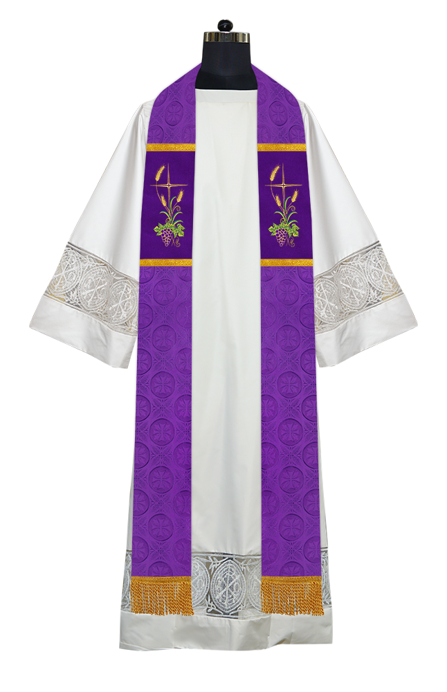 Clergy Stole with Embroidered Liturgical Motif