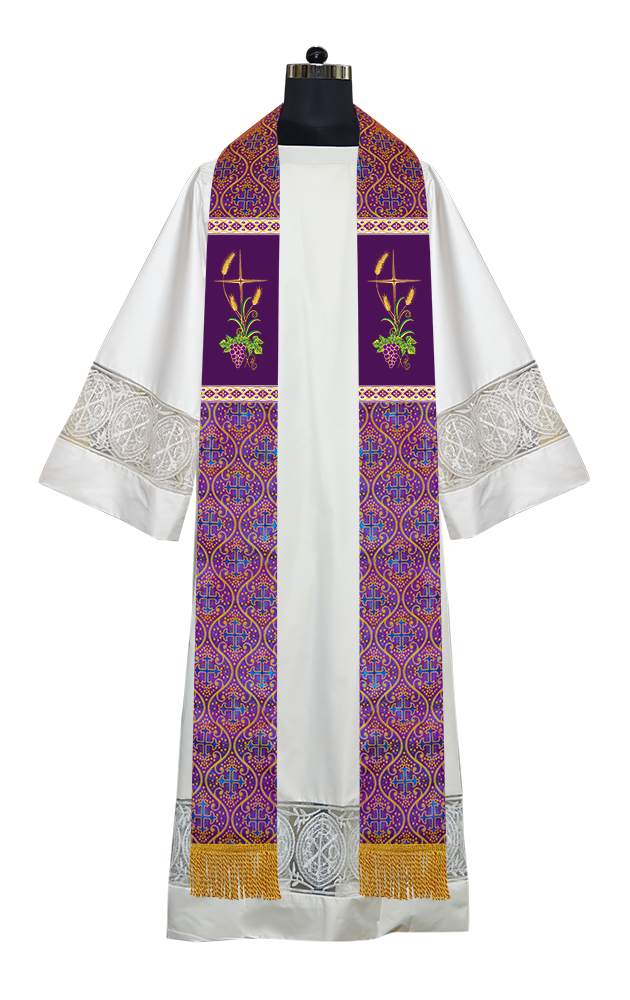 Handmade Clergy Stole with Spiritual Grapes and Wheat