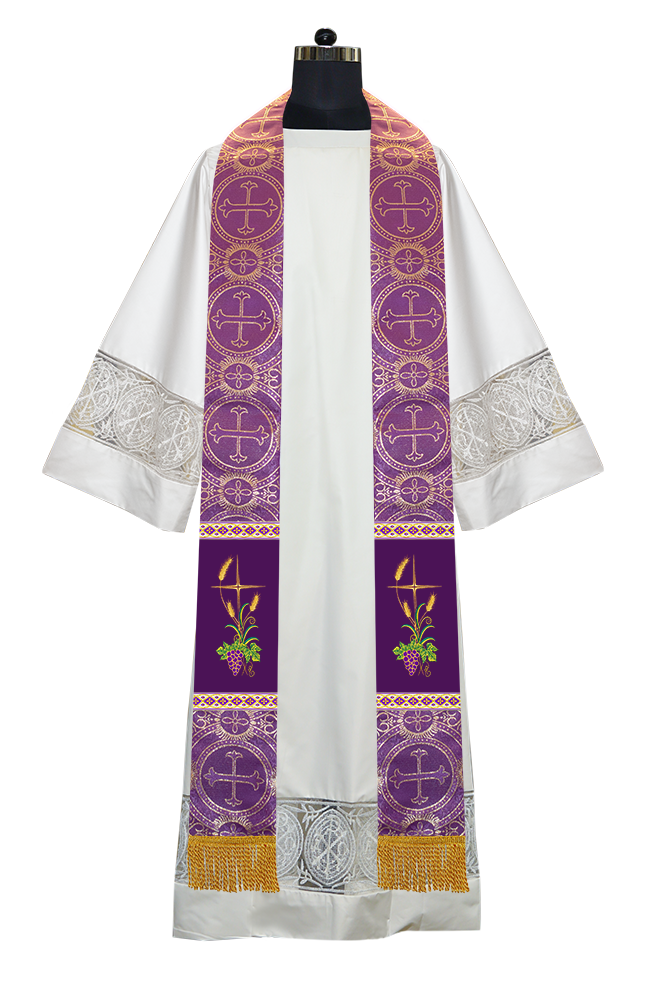 Handmade Clergy Stole with Spiritual Grapes and Wheat