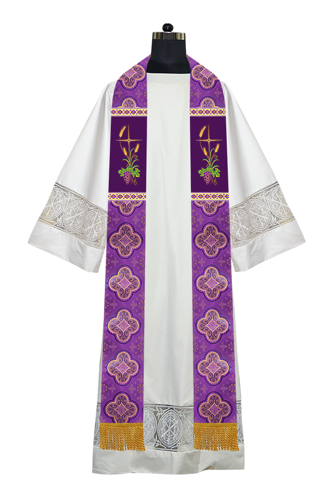 Handmade Clergy Stole with Spiritual Grapes and Wheat