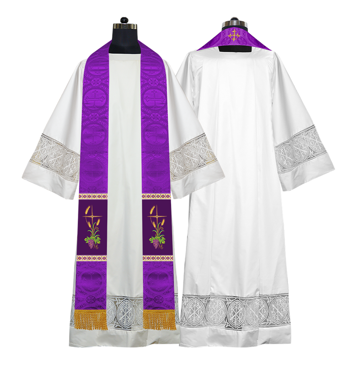 Handmade Clergy Stole with Spiritual Grapes and Wheat