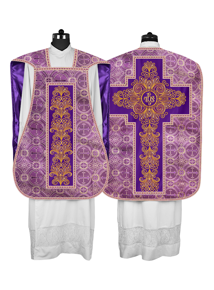 Roman Chasuble Vestment Enriched with Colored Braids and Trims