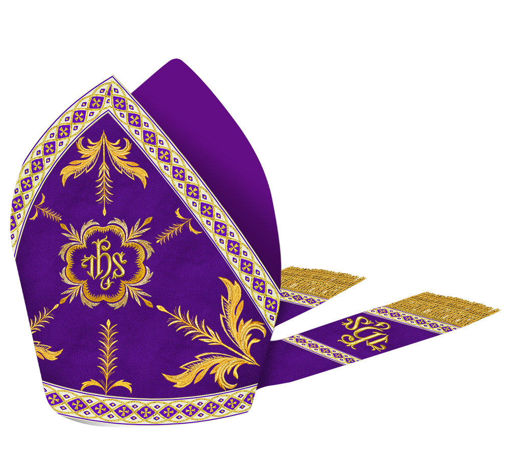 Mitre with Adorned Embroidery Motif and Trims