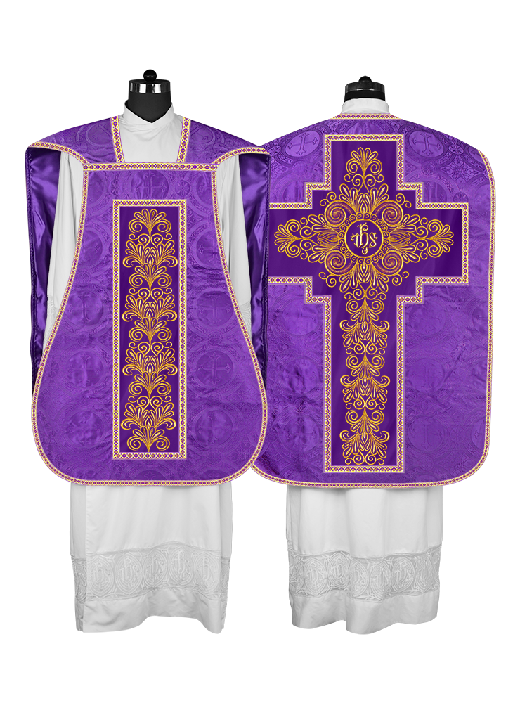 Roman Chasuble Vestment Enriched with Colored Braids and Trims