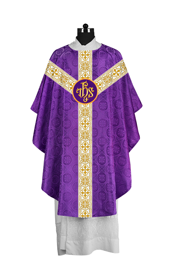 Priest Chasuble with Classic Braided Orphrey and Trims