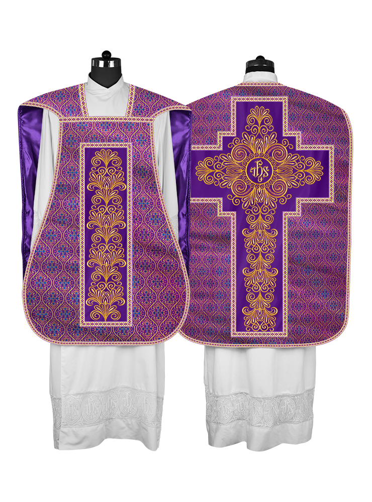 Roman Chasuble Vestment Enriched with Colored Braids and Trims