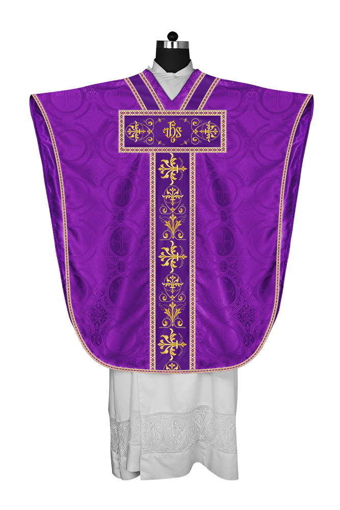 Borromean chasuble vestment with spiritual motifs and trims