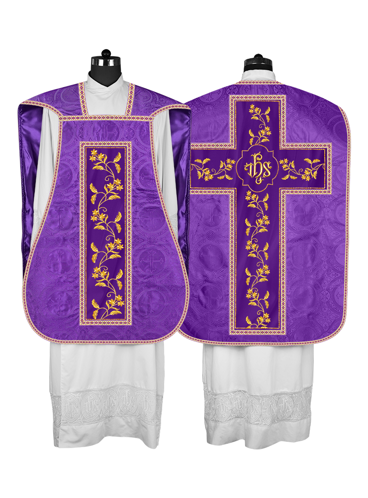 Roman Chasuble vestment with Floral Design and Trims