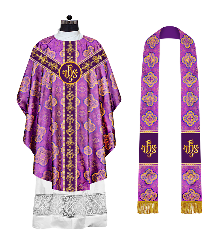 GOTHIC CHASUBLE VESTMENTS WITH LITURGICAL MOTIFS AND TRIMS