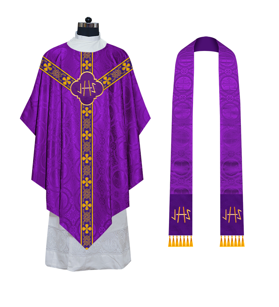 Pugin Gothic Chasuble with Designer Orphrey - Elegant Catholic Vestment