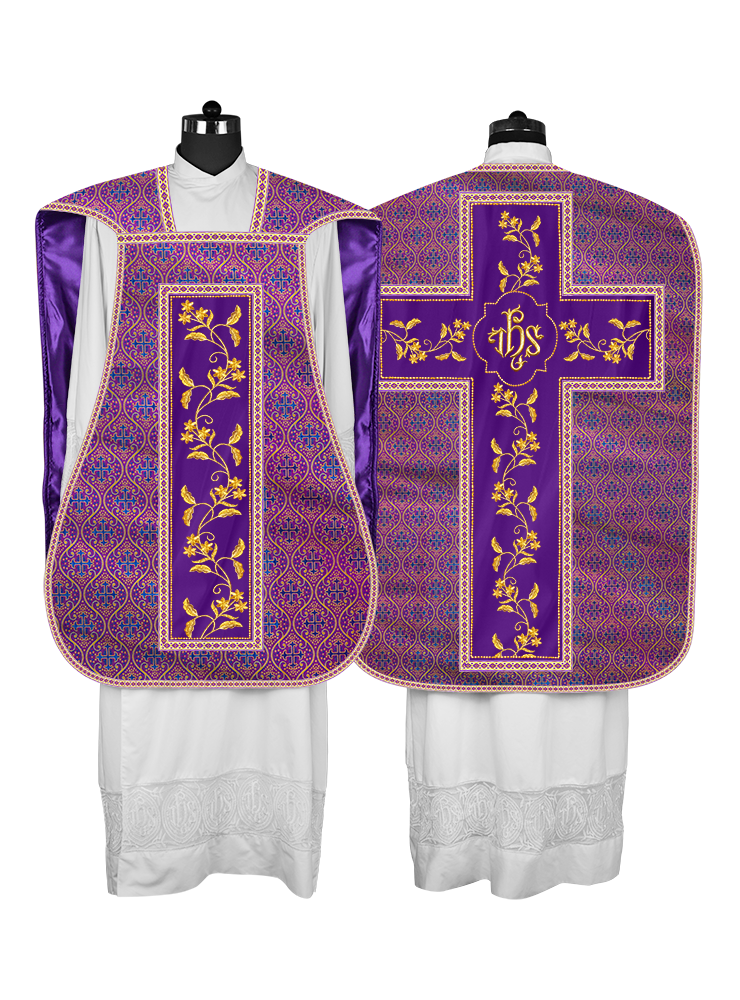 Roman Chasuble vestment with Floral Design and Trims