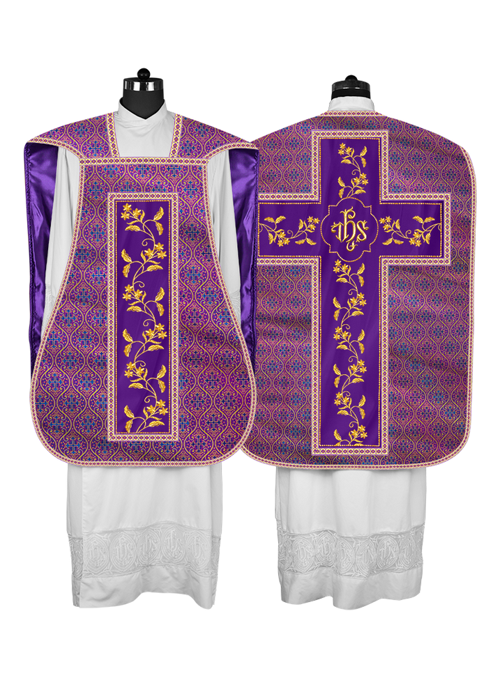 Roman Chasuble vestment with Floral Design and Trims