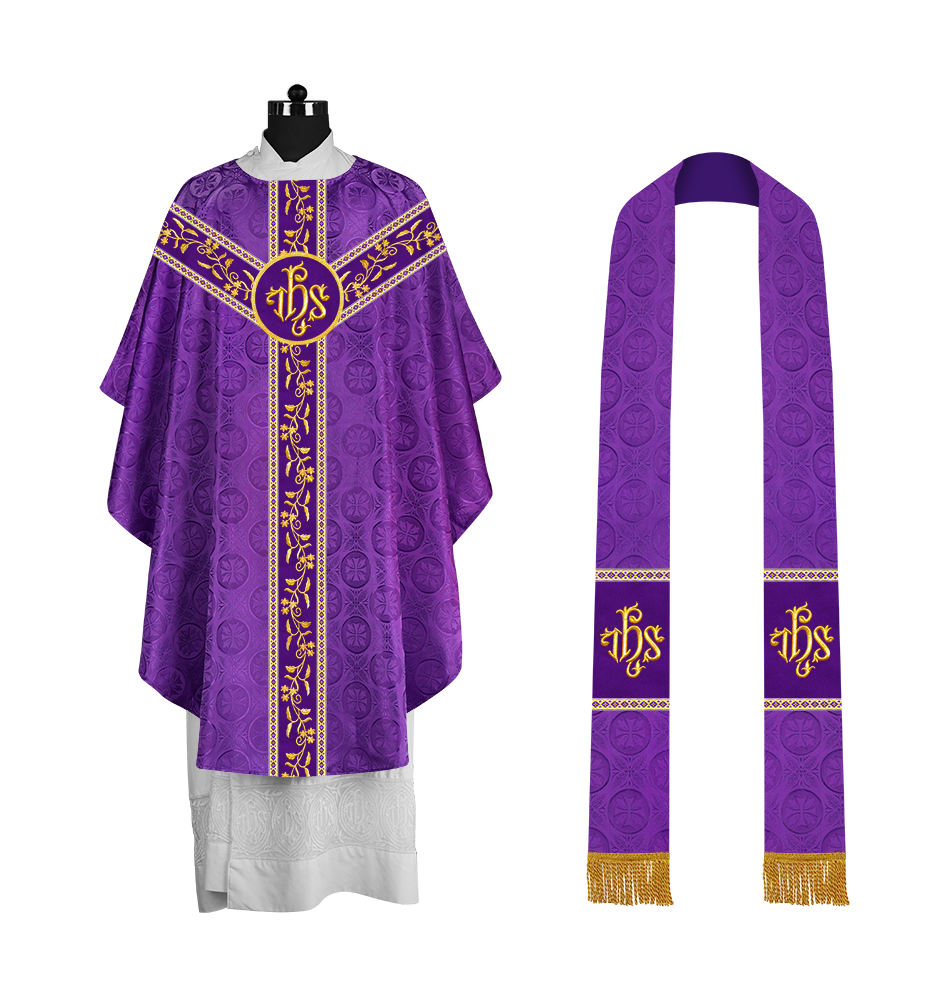 Traditional Gothic Chasuble Vestment with Floral Embroidery & Trims