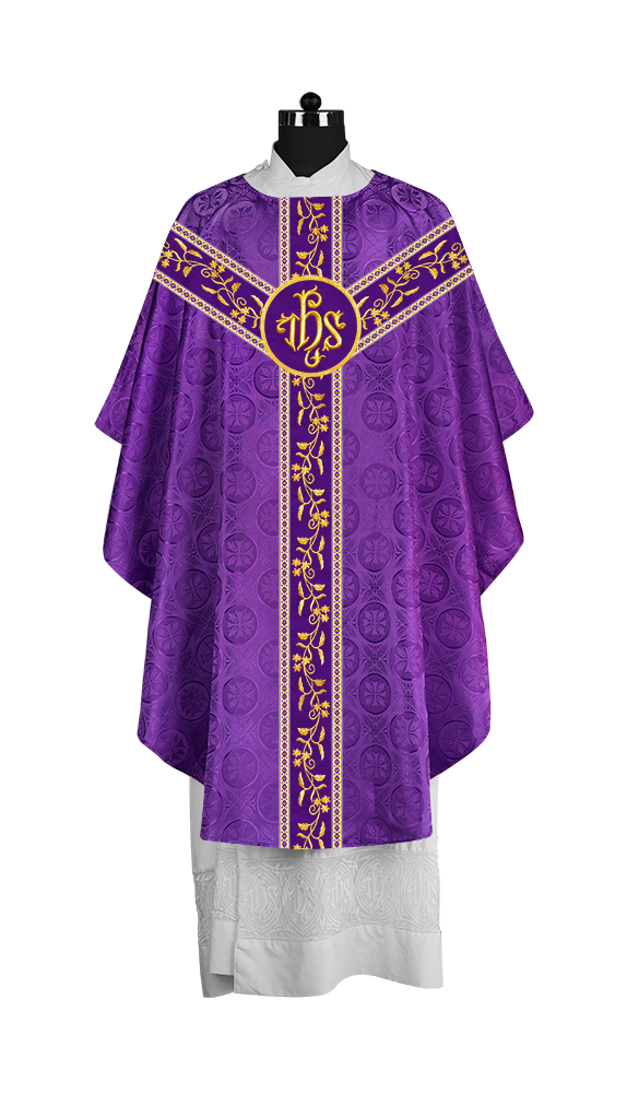 Traditional Gothic Chasuble Vestment with Floral Embroidery & Trims