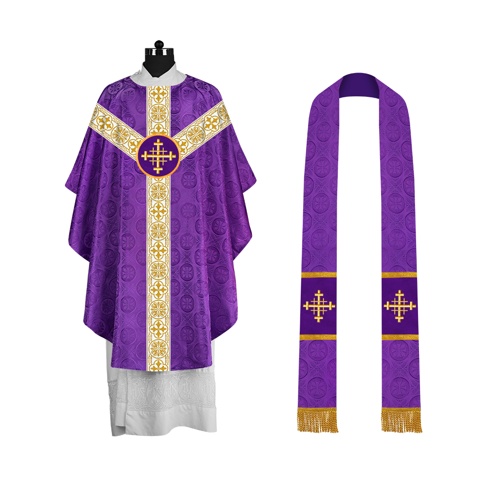 Priest Chasuble with Classic Braided Orphrey and Trims