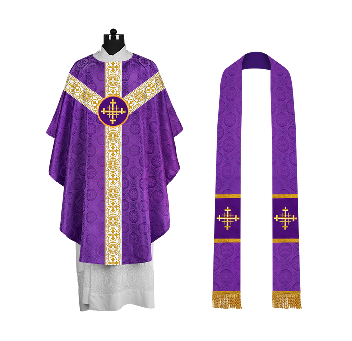 Priest Chasuble with Classic Braided Orphrey and Trims
