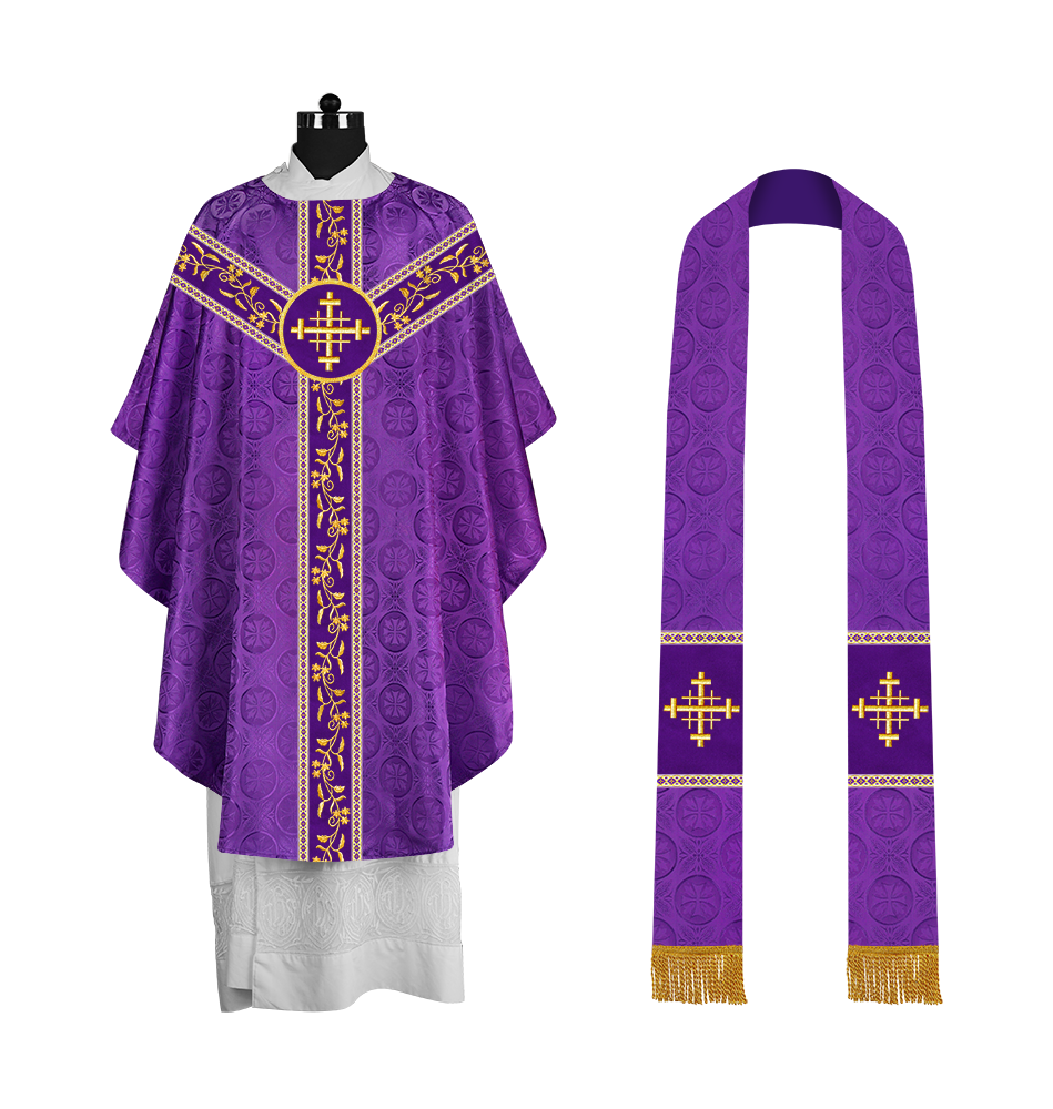 Traditional Gothic Chasuble Vestment with Floral Embroidery & Trims