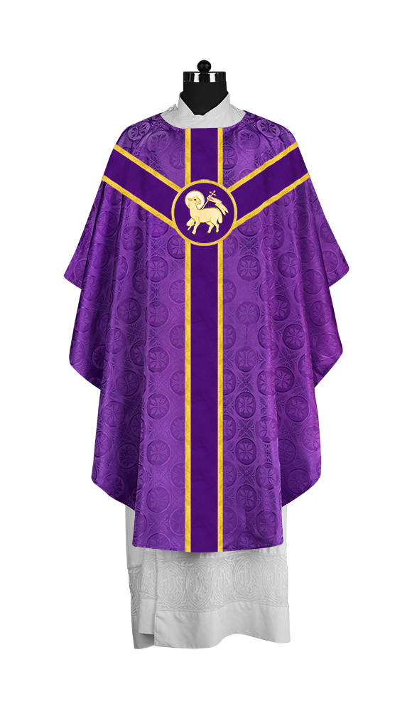 Liturgical Gothic Chasuble with Embroidered Motif and Plain Orphrey