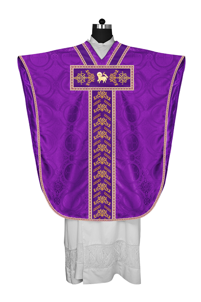 Borromean chasuble vestment adorned with colour braids and trims