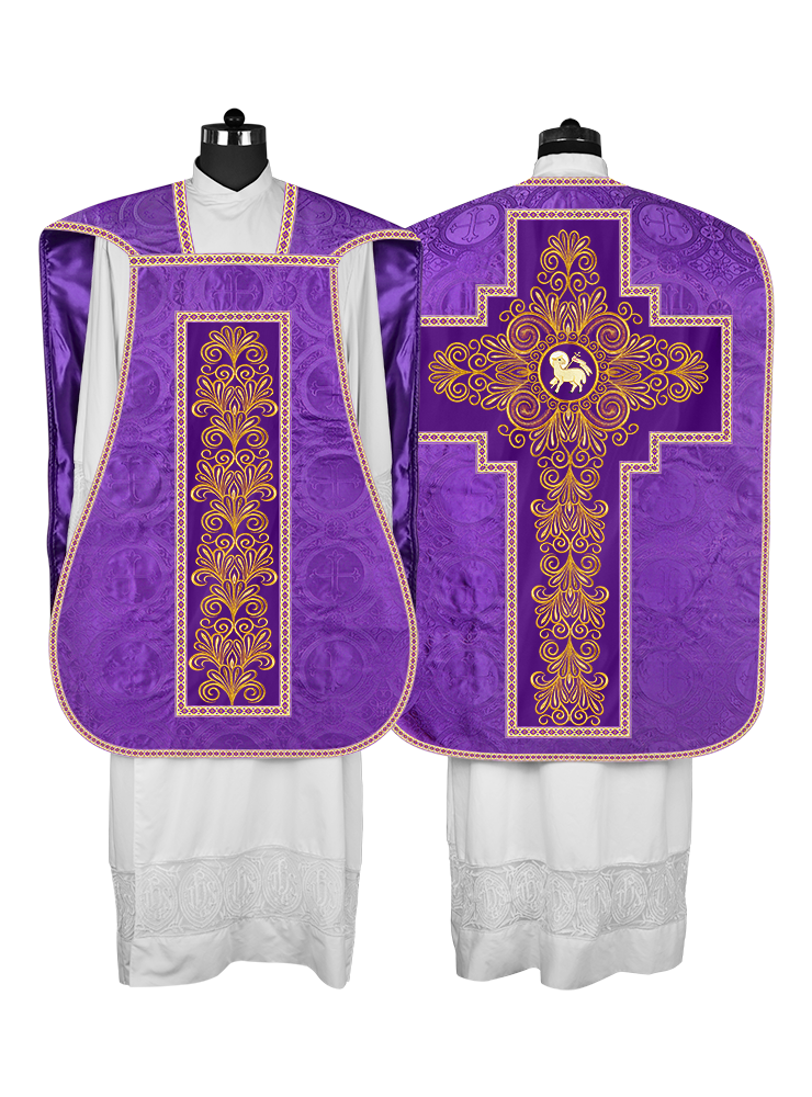 Roman Chasuble Vestment Enriched with Colored Braids and Trims