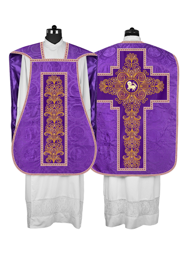 Roman Chasuble Vestment Enriched with Colored Braids and Trims