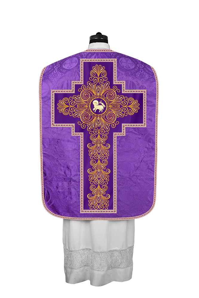 Roman Chasuble Vestment Enriched with Colored Braids and Trims