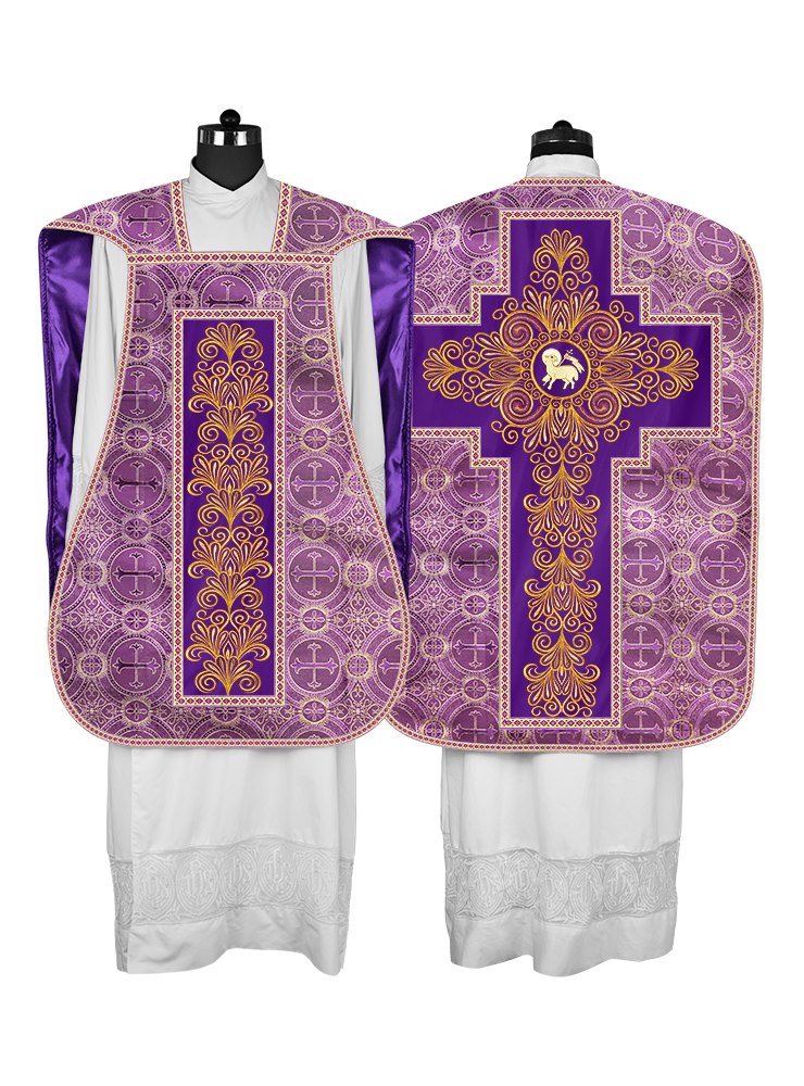 Roman Chasuble Vestment Enriched with Colored Braids and Trims