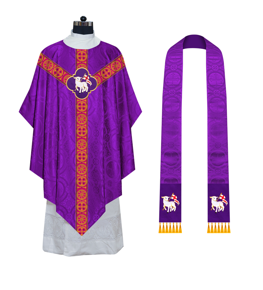 Pugin Gothic Chasuble with Designer Orphrey - Elegant Catholic Vestment