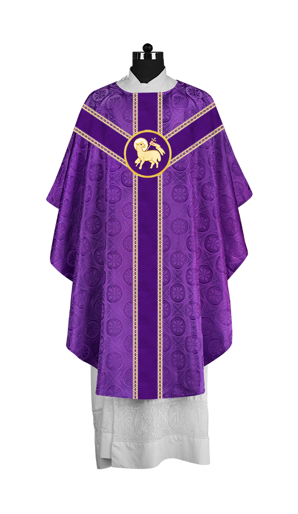 Liturgical Gothic Chasuble with Embroidered Motif and Plain Orphrey