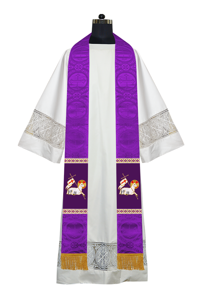 Embroidered Lamb Liturgical Clergy Stole