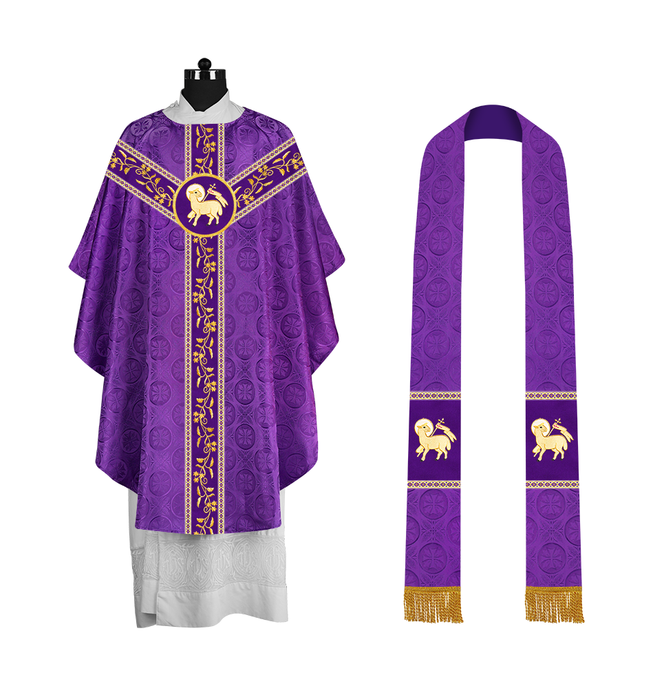 Traditional Gothic Chasuble Vestment with Floral Embroidery & Trims