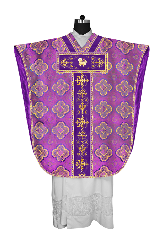 Borromean chasuble vestment with spiritual motifs and trims