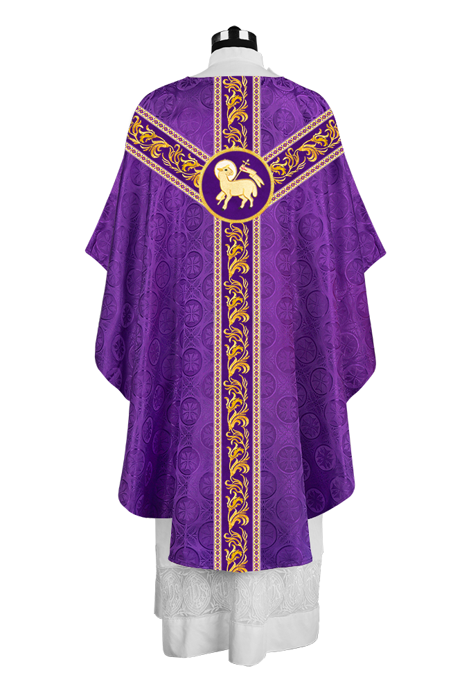 Premium Gothic Priest Chasuble with Embroidery Orphrey & Liturgical Motif