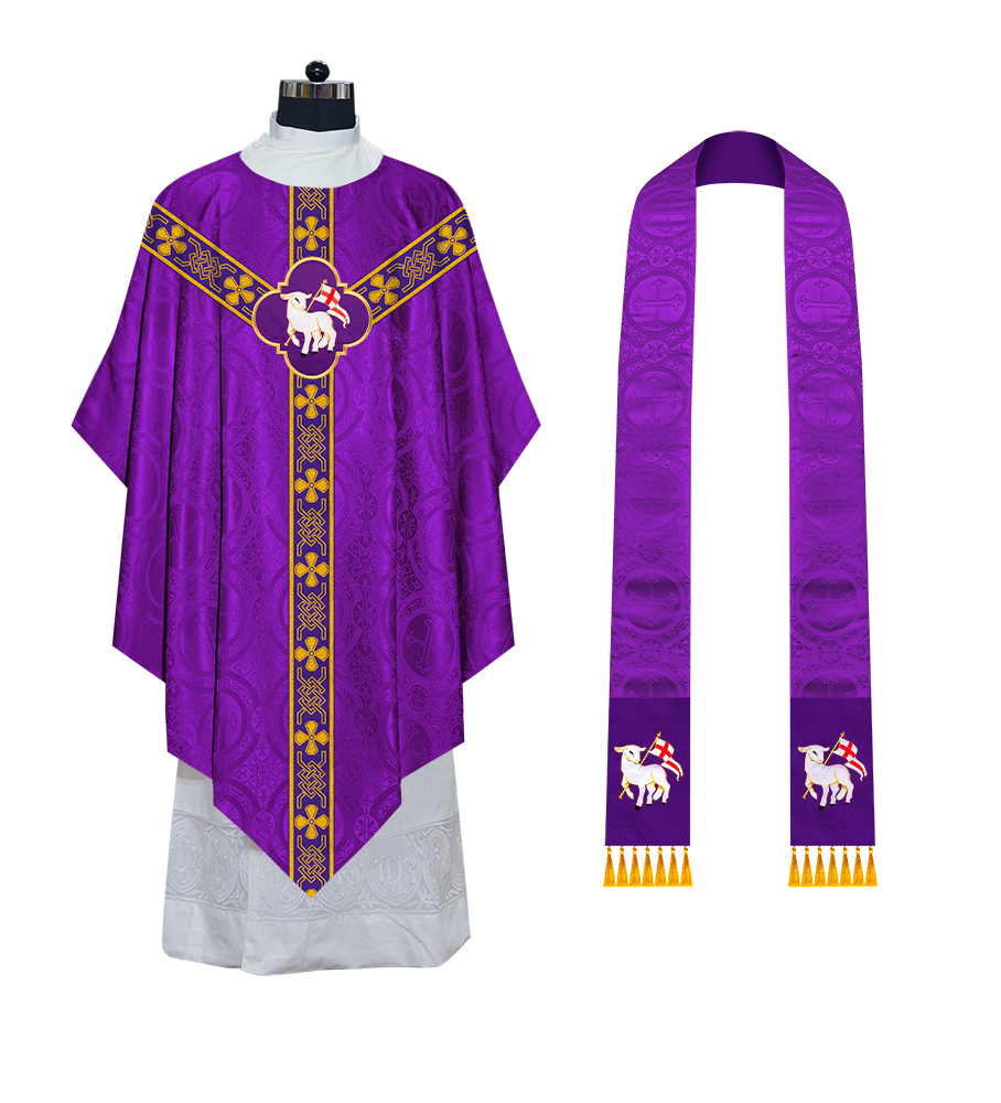 Pugin Gothic Chasuble with Designer Orphrey - Elegant Catholic Vestment