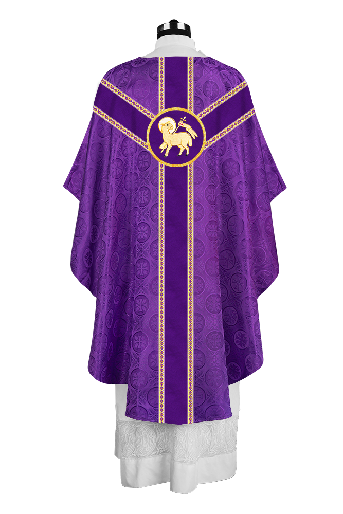 Liturgical Gothic Chasuble with Embroidered Motif and Plain Orphrey