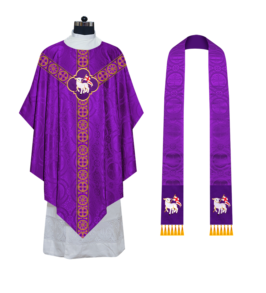 Pugin Gothic Chasuble with Designer Orphrey - Elegant Catholic Vestment