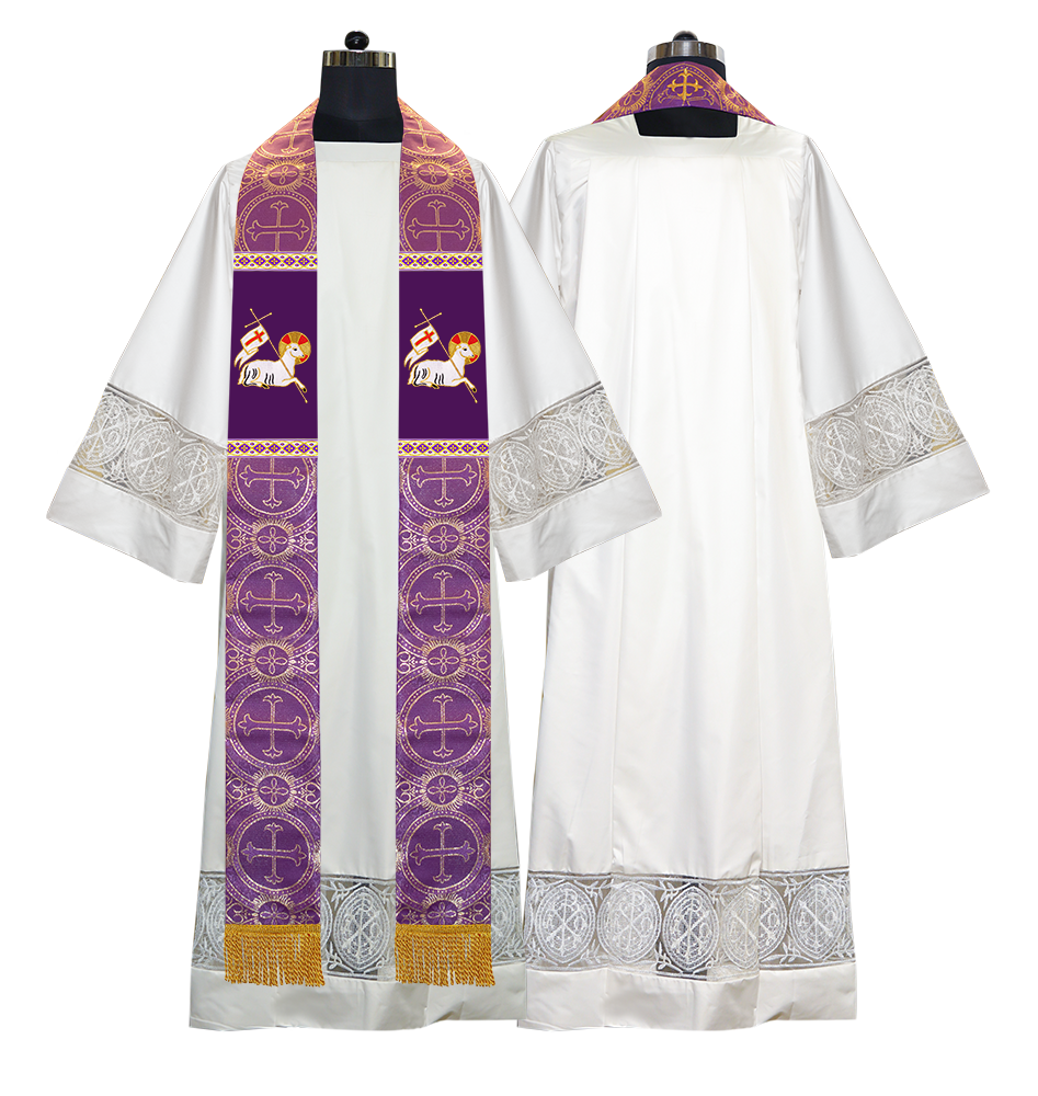 Embroidered Lamb Liturgical Clergy Stole