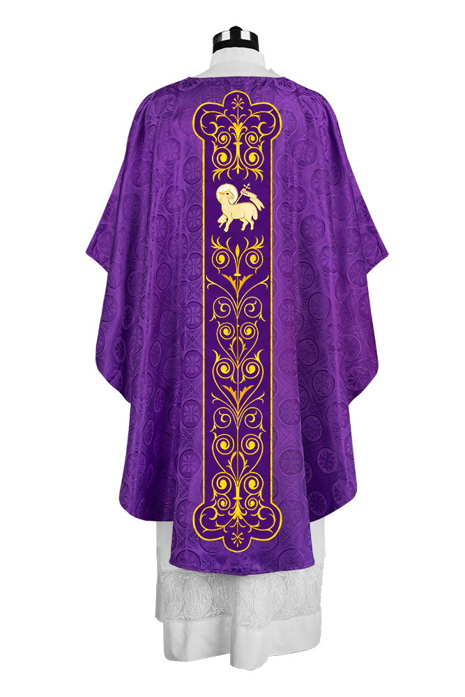 Liturgical Priest Chasuble with Vintage-Style Embroidered Orphrey