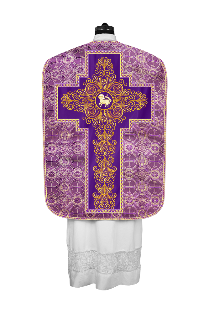 Roman Chasuble Vestment Enriched with Colored Braids and Trims
