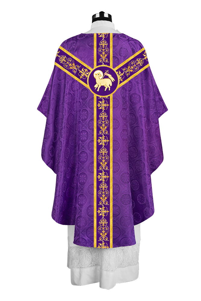 Ornate Priest Chasuble Vestment with Liturgical Embroidered Trims