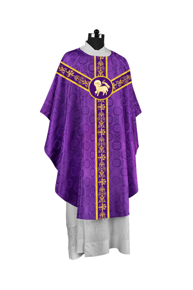 Ornate Priest Chasuble Vestment with Liturgical Embroidered Trims