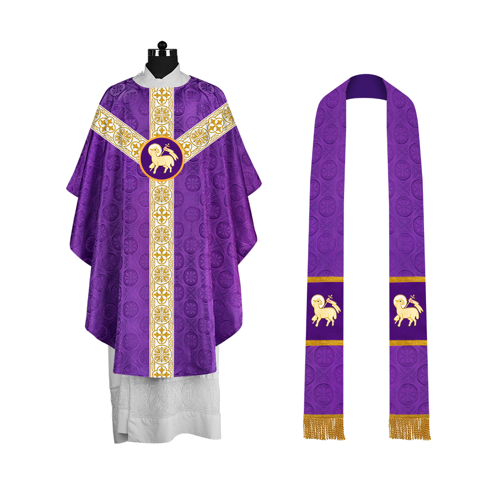 Priest Chasuble with Classic Braided Orphrey and Trims