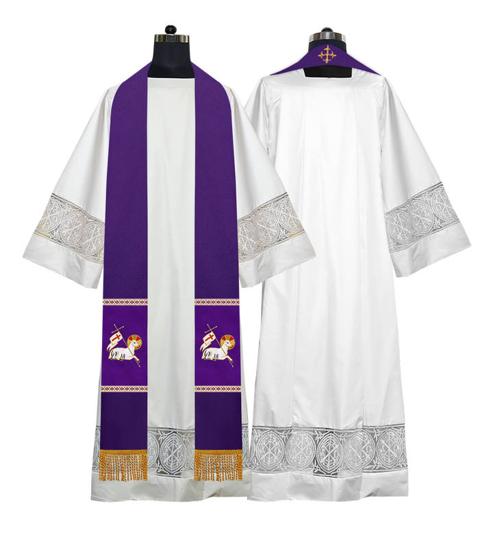 Embroidered Lamb Liturgical Clergy Stole
