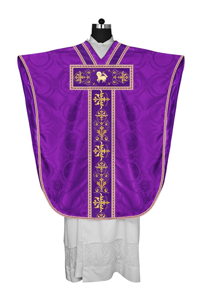 Borromean chasuble vestment with spiritual motifs and trims