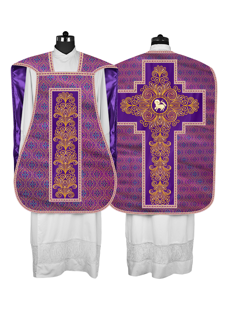 Roman Chasuble Vestment Enriched with Colored Braids and Trims
