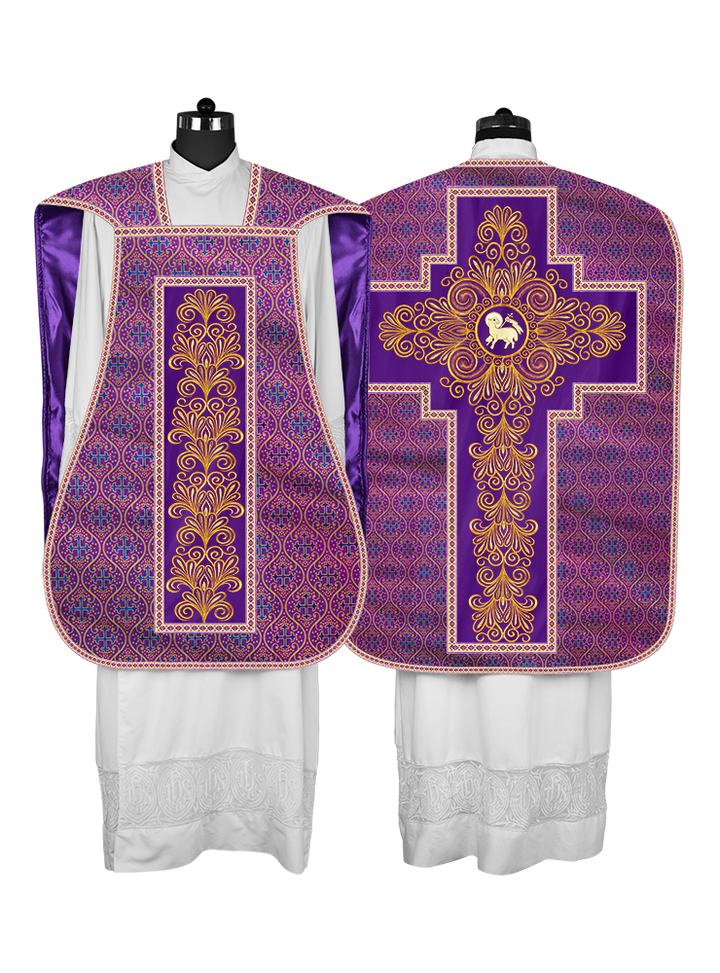 Roman Chasuble Vestment Enriched with Colored Braids and Trims